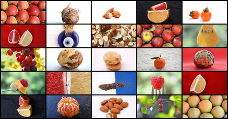 Picture of a Various fruits and  eye-shaped arabic Nazar symbolの写真素材