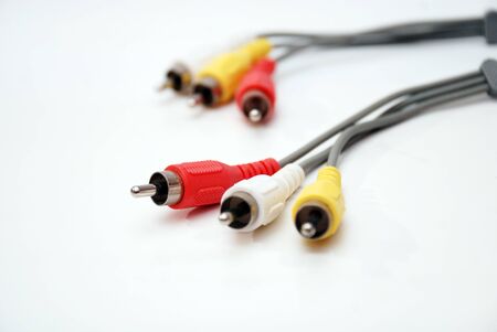Audio video cables on a white backgroundの写真素材