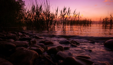 sunset calmness on a lakeの写真素材
