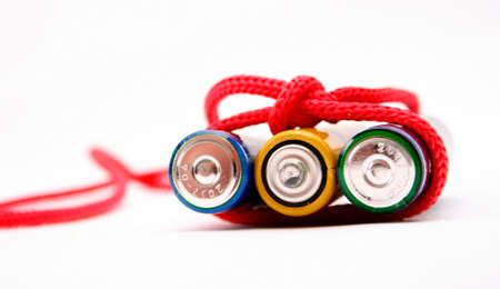 Battery bound with red  rope. Energy conceptの写真素材