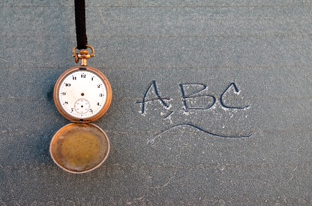 picture of a Vintage pocket clock and text on frost car window