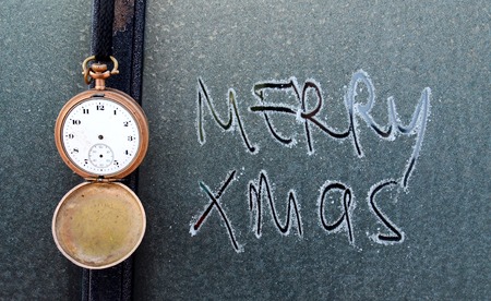 picture of a Vintage pocket clock and text on frost car windowの写真素材