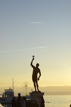 Statue Catcher of a cross in Ohrid, Macedoniaの写真素材