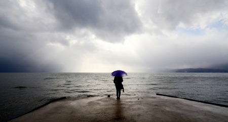 Picture of a Young unrecognizable girl posing. Lake Ohrid, Macedonia