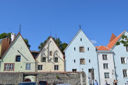 Tourist view of Old Town architecture in Tallinn, Estoniaの写真素材
