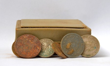 Picture of an Old Balkans Scattered coins. Money concept