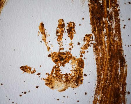 Picture of a Hand print on wall background,の写真素材