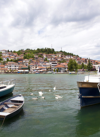 OHRID MACEDONIA. 03 JUNE 2016- View of a Lake Ohrid and city of Ohrid in Macedonia in beginig of juneのeditorial素材