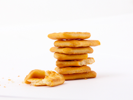 picture of a salted crackers on white backgroundの写真素材