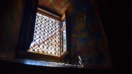 window of Orthodox Church in Bitola, Macedoniaのeditorial素材