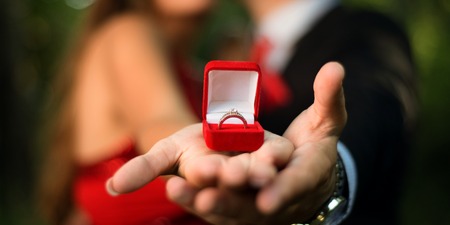 Engagement ring on womans hand held by her friend , picture of a