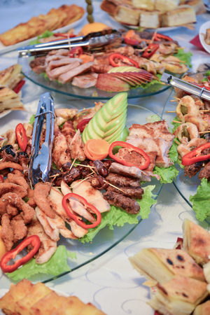 picture of a well decorated catering banquet tableの写真素材