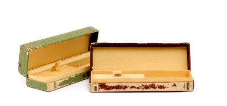 pictire of a old watch box open , isolated on white backgroundの写真素材