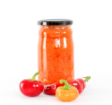 picture of a Traditional Macedonian food. Ajvar in jar . homemade productの写真素材
