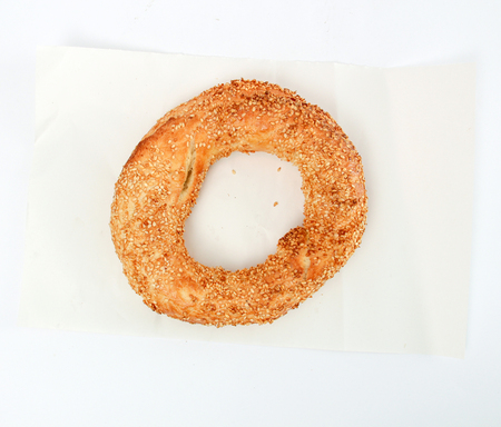 picture of a Turkish bagel simit on white bacgkroundの写真素材