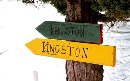 picture of a Tourist sign KIngston on woodの写真素材