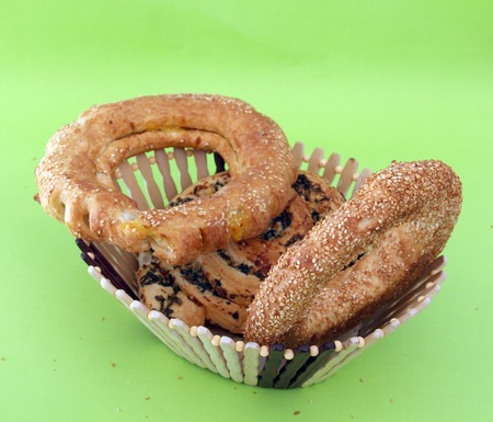 Turkish bagel , bakery in a bowl on green