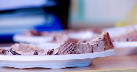 picture of a pieces of tasty cake ona a disposable plate
