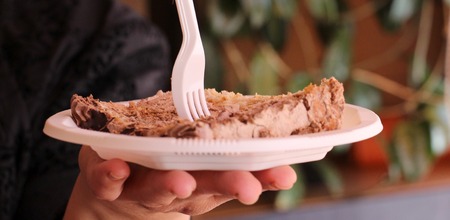 picture of a pieces of tasty cake ona a disposable plate