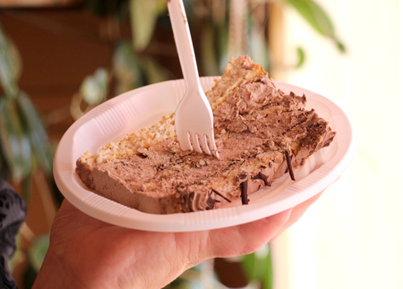 picture of a pieces of tasty cake ona a disposable plate