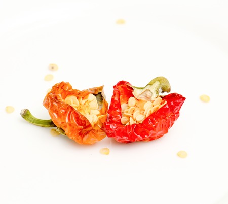 ppcture of a dried chili peppers on white backgroundの写真素材