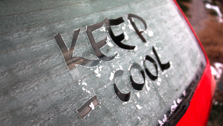 keep cool text on a frosty car windowの写真素材