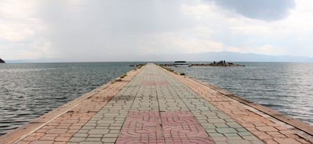 Pier on a Ohrid Lake in Macedonia, image of aの写真素材