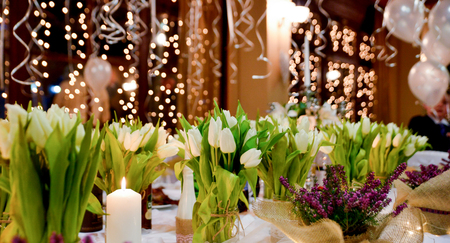 image of well decorated flowers on a wedding table,shallow dof,の写真素材