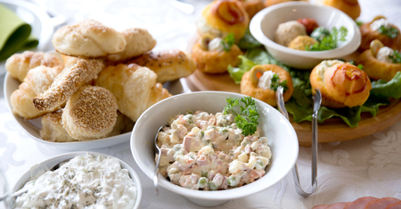 image of a variety catering food on a table, food decoration, party concept, delicatessen