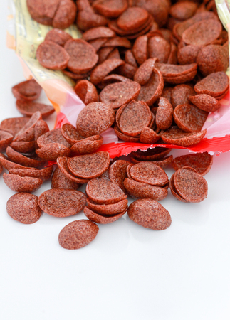 cereals with cocoa on white background,image of a