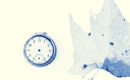 autumn leaaf ant vintage clock , season concept , cyan color effect, image