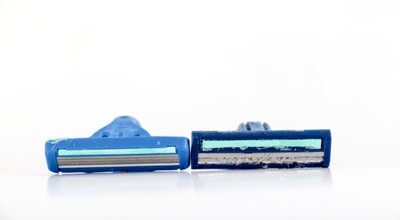 used shaving razor on a white background,image ofの写真素材