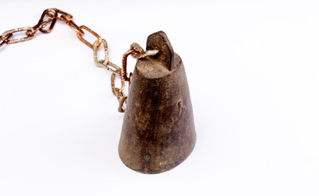Cow,goat ,sheep bell with chain on white, image of aの写真素材