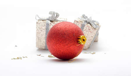 christmas decoration baubles isolated on white backgroundの写真素材