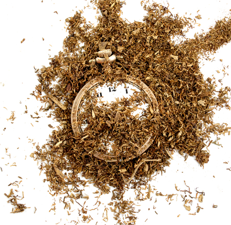 dry tobacco and vintage clock, image of aの写真素材