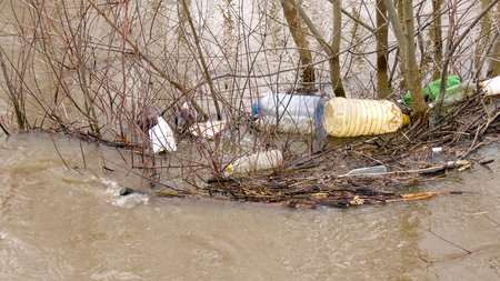A large amount of trash polluting our waters,image of aの写真素材