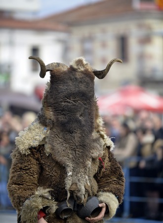 PRILEP, MACEDONIA. FEBRUARY 18 , 2018- A Mechkari performer participates in the carnival Prochka 2018 in the Macedonian town of Prilep.のeditorial素材
