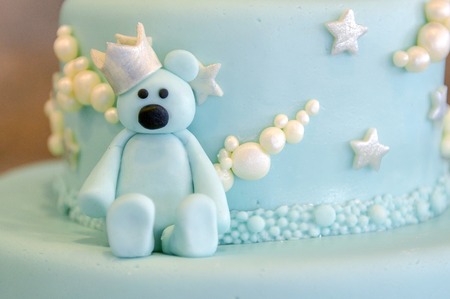 Details of a birthday cake in blue, for boy.の写真素材