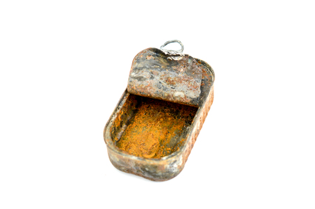 rusty empty fish tin can on white background,imageの写真素材