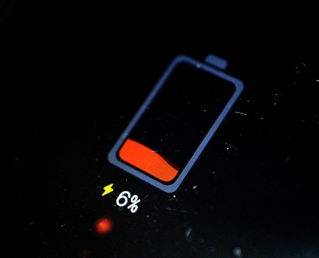 battery level indicator on a smartphone,black backgroundの写真素材