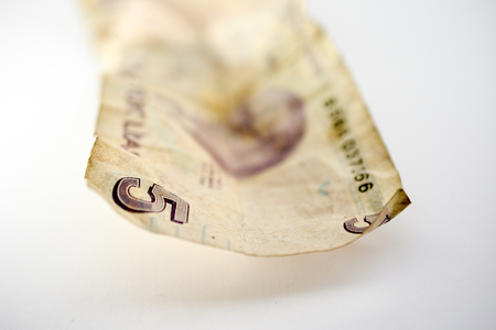 old hard used turkish lira banknoteの写真素材