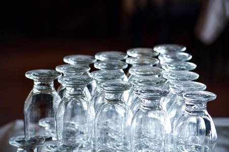 empty drinking glasses in a restaurant,shallow dof image
