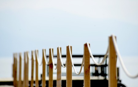 wooden pier fence , shallow dof imageの写真素材