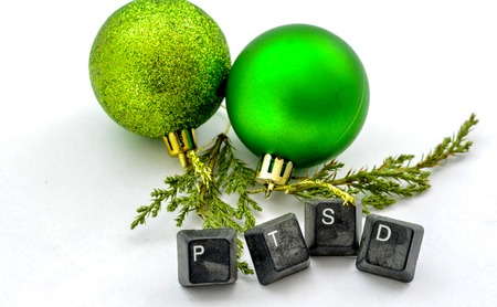 text ptsd with old dirty computer buttons on white background,