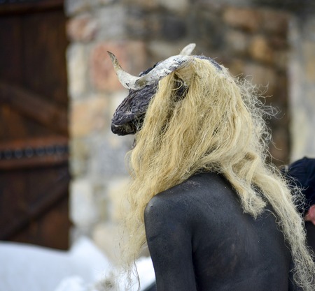 VEVCANI, MACEDONIA - 13 JANUARY , 2019: General atomosphere with dressed up participants at an annual Vevcani Carnival, in southwestern Macedonia,imageのeditorial素材