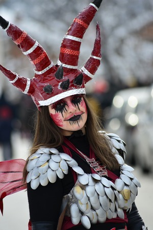 VEVCANI, MACEDONIA - 13 JANUARY , 2019: General atomosphere with dressed up participants at an...