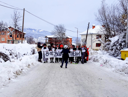 VEVCANI, MACEDONIA - 13 JANUARY , 2019: General atomosphere with dressed up participants at an annual Vevcani Carnival, in southwestern Macedonia,imageのeditorial素材