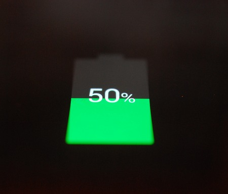 battery indicator level on a smartphone screen shallow dofの写真素材