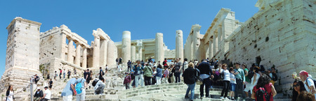 Athens, Greece - May 5, 2019: Panoramic image view of a greek landmark on the Acropolis of Athens, Greece.のeditorial素材