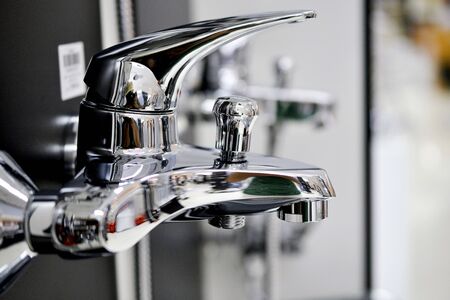 Water faucet, bathroom faucet and kitchen faucet. Chrome-plated metal.image shallow dof image